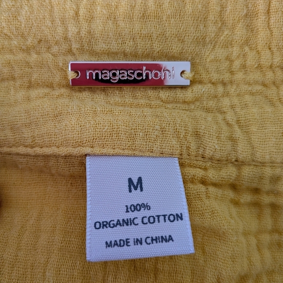 Magaschoni Mustard Yellow V-Neck Top – Rolled Sleeve Blouse, Women’s Medium #108 - Picture 3 of 3